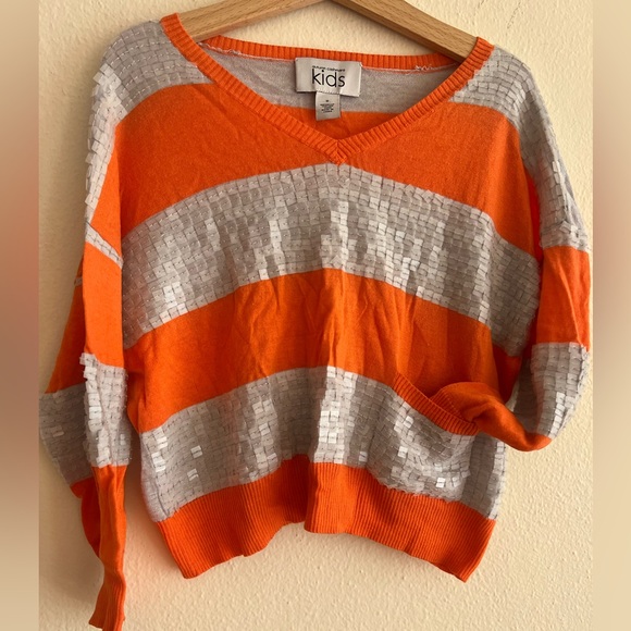 Autumn Cashmere Sweaters - Autumn Cashmere Orange Silver Sequins V-Neck Sweater Kids Size 8 T / 7T